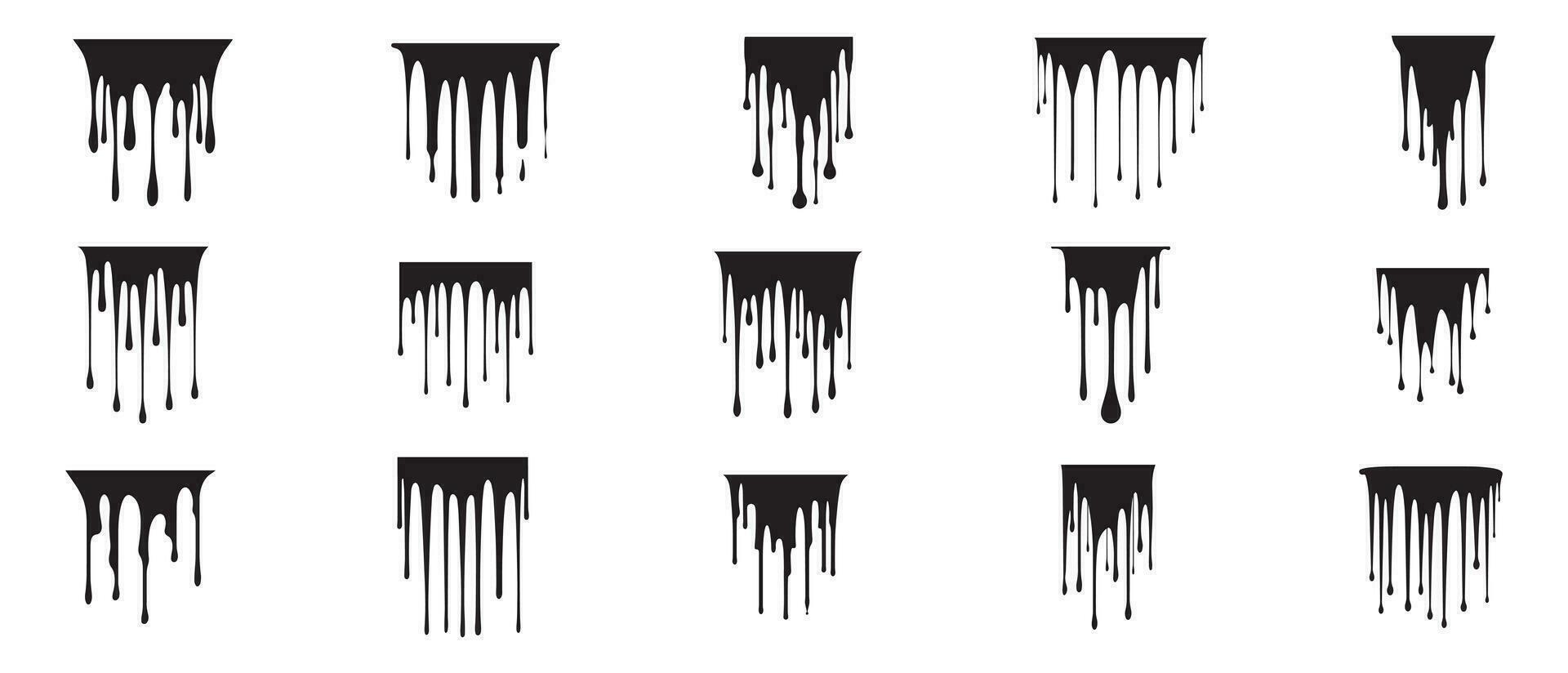 Paint drips black vector set. Isolated on a white background design.