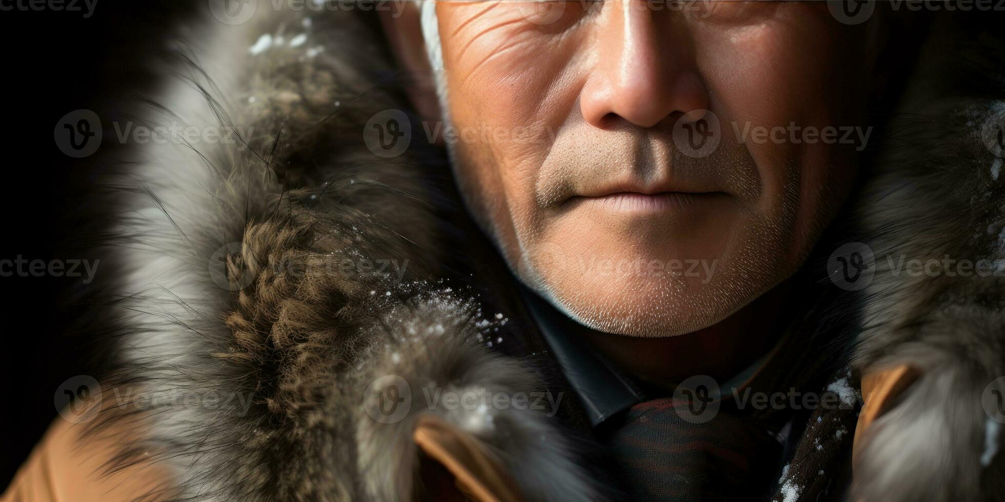AI generated Stylish older man in luxurious fur coat, with a casual brown jacket. AI generative. photo