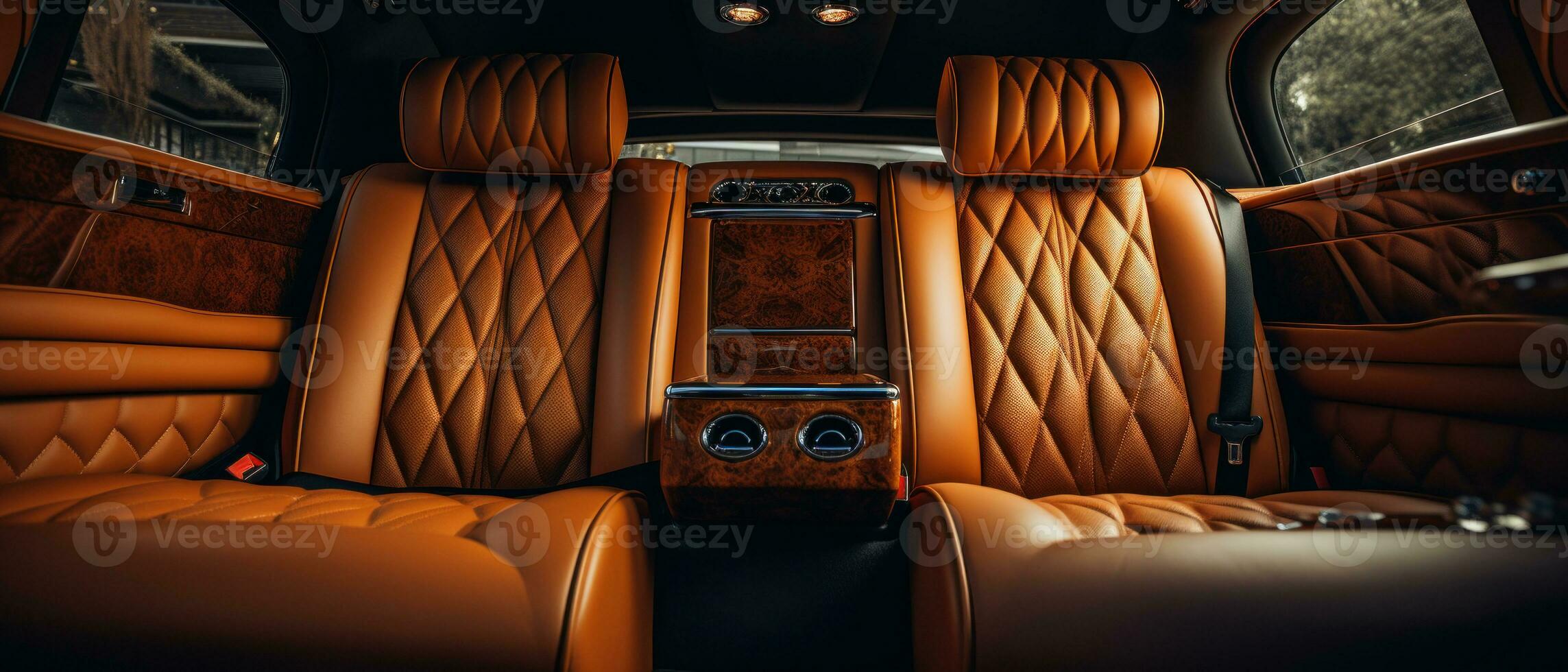 AI generated Luxury car interior with tan leather seats, classic elegance. AI generative. photo