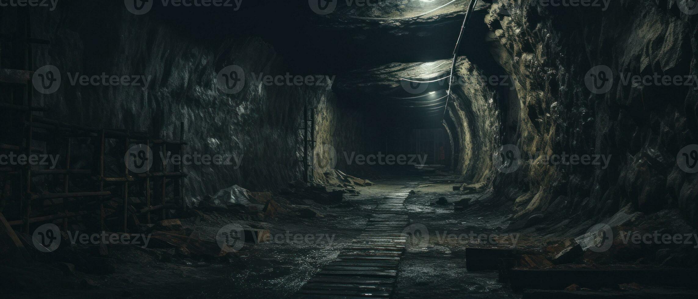 ai generado misterioso subterráneo túnel con abandonado tren pista. ai generativo. foto