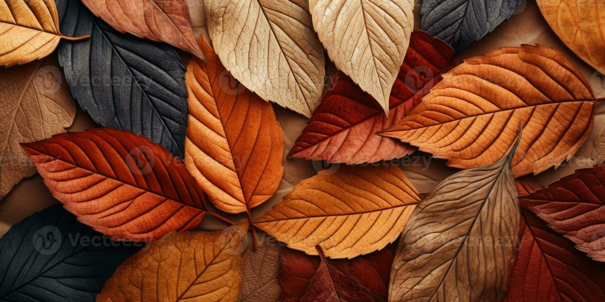 AI generated Close-up autumn dry leaf textured wallpaper. AI generative. photo