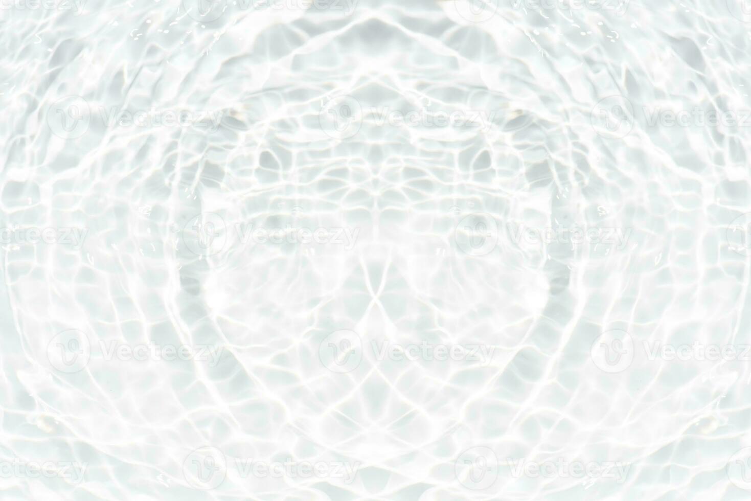 Defocus blurred transparent blue colored clear calm water surface texture with splashes and bubbles. Trendy abstract nature background. Water waves in sunlight with copy space. Blue watercolor shining photo