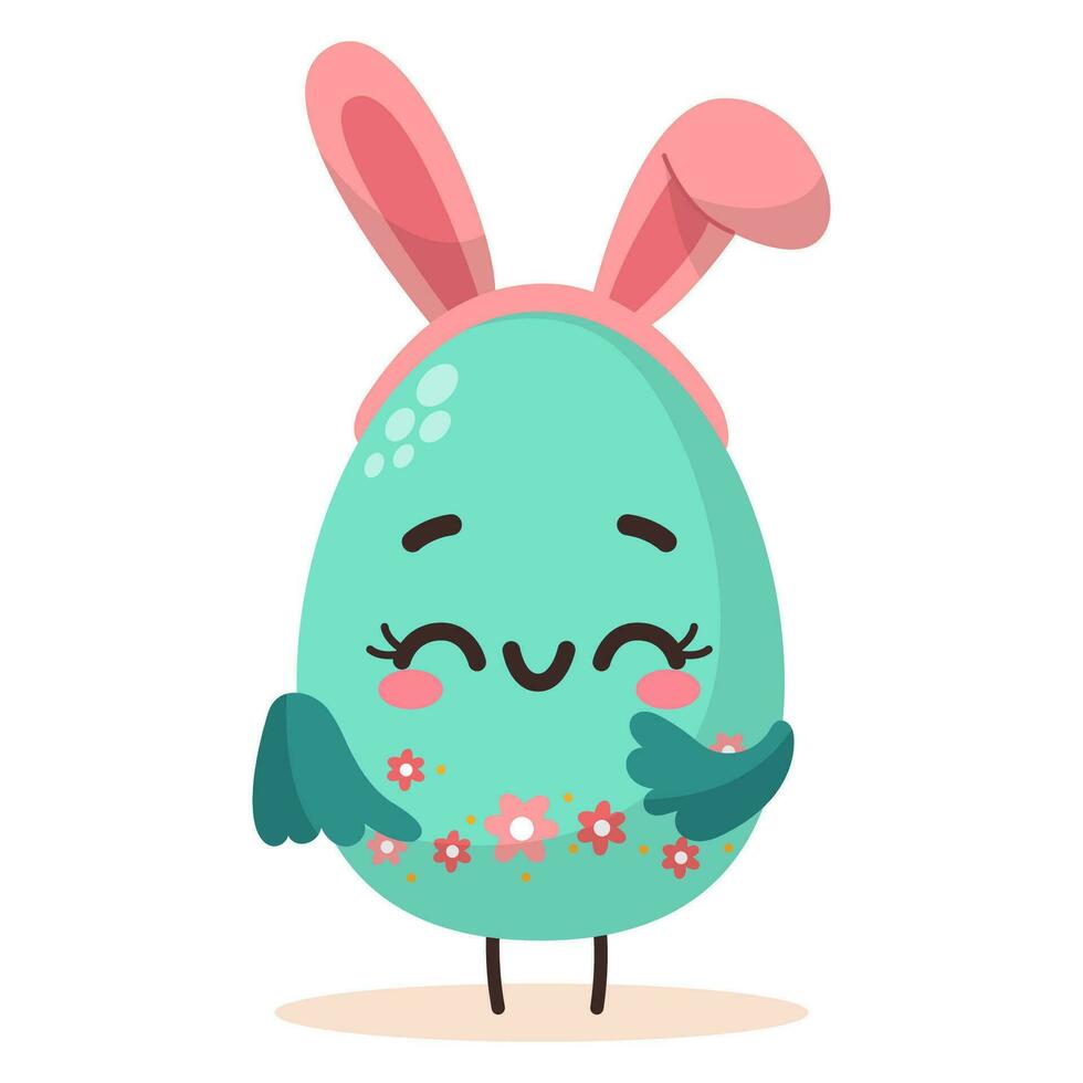 Easter egg with bunny ears and flowers vector