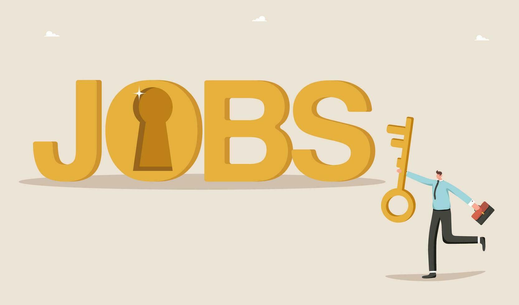 Man with a key runs to the word jobs vector