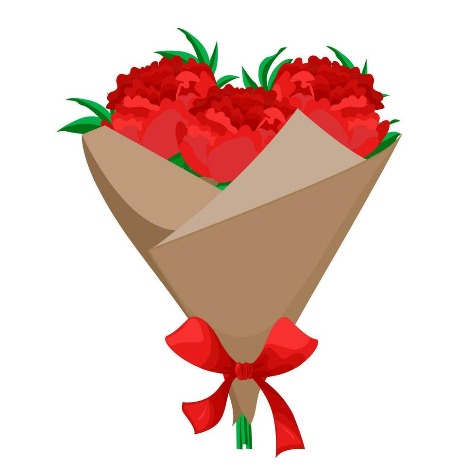 un ramo de flores de flores peonías en un papel paquete. un floral regalo para un celebracion, un romántico sorpresa.mano dibujado, Boda invitación, patrones, fondos de pantalla, tela, envase papel vector
