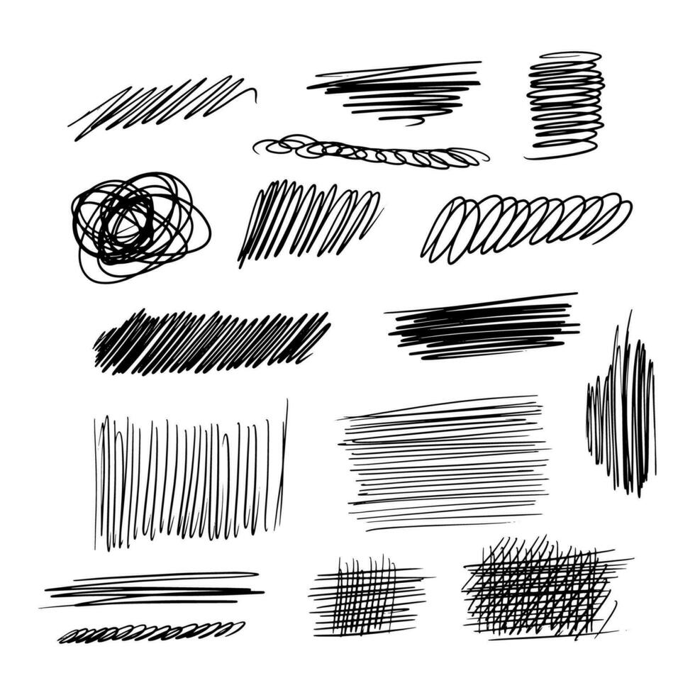 Hand drawn scribble set. Vector illustration isolated on white background.