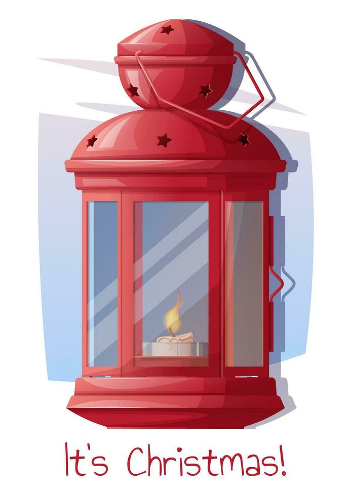 Christmas card template. Holiday greeting card with red lantern. Design for flyer, poster, banner, holiday invitation. Merry Christmas and Happy New Year. vector