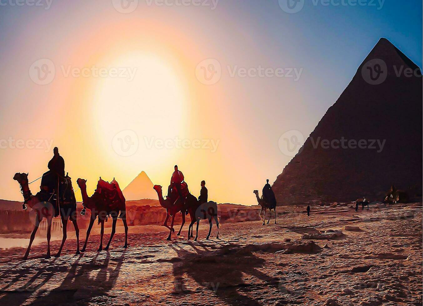 A beautiful picture of the pyramids in Giza in Egypt with the Sphinx photo