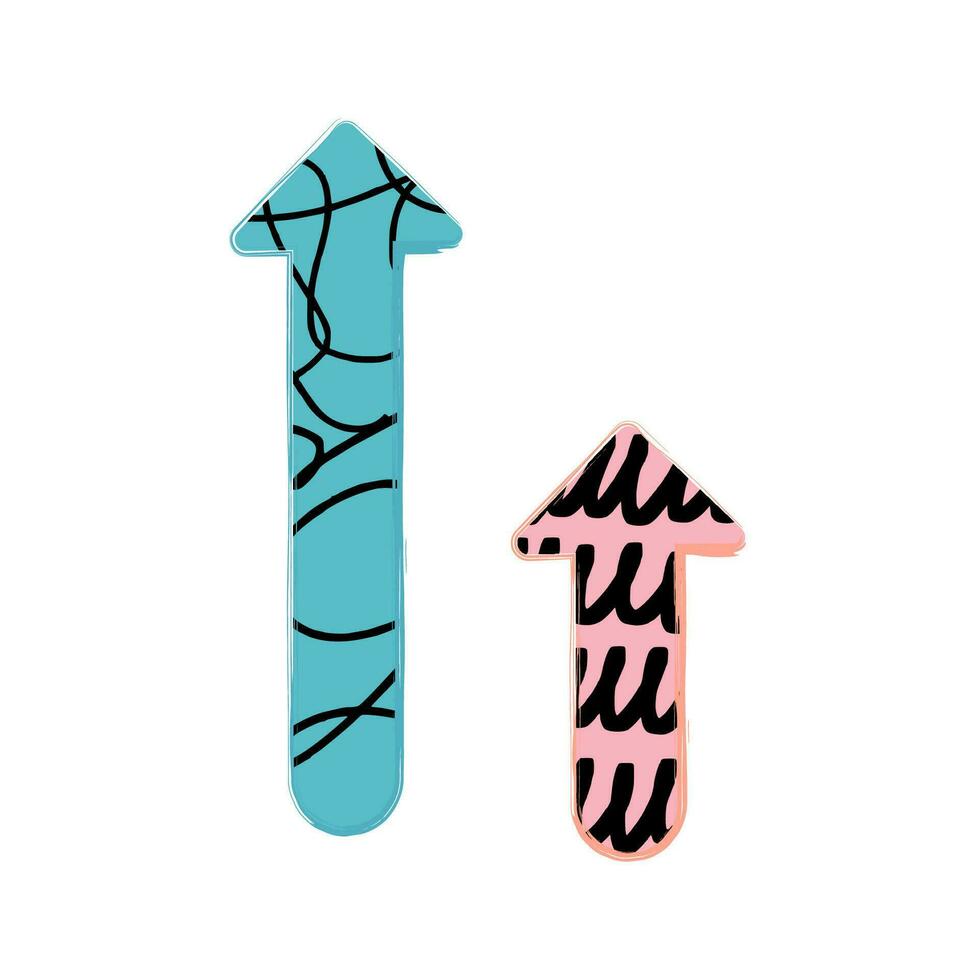Textured scrabble arrow, cartoon, doodle marker playful arrow pointers set in trendy sketch style vector