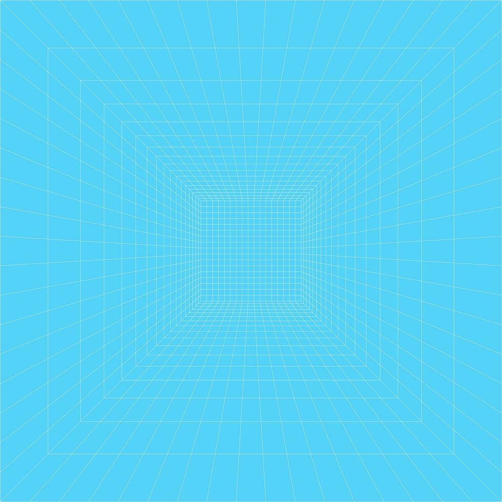 3d grid room in perspective. Wireframe laser grid. Template interior square or digital empty box background. Cyberspace blue abstract design with white mesh. Virtual reality. Futuristic digital space. vector