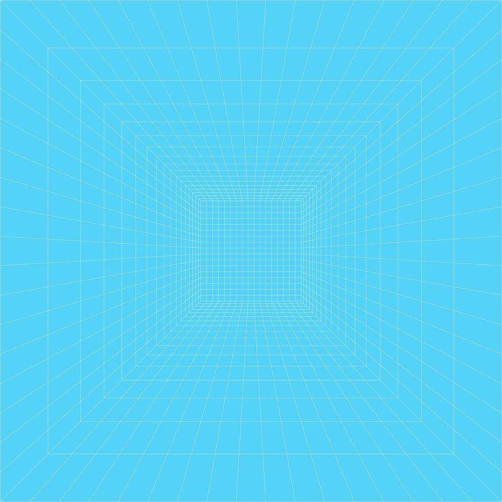 3d grid room in perspective. Wireframe laser grid. Template interior square or digital empty box background. Cyberspace blue abstract design with white mesh. Virtual reality. Futuristic digital space. vector