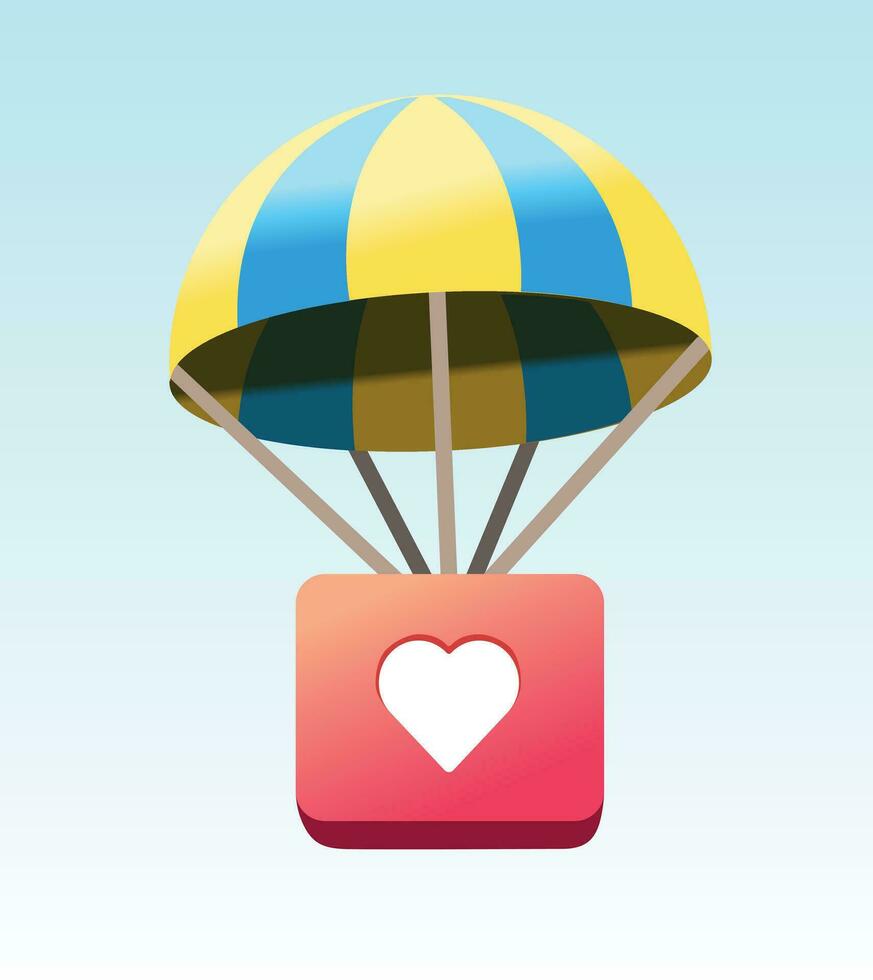 Illustration of a special Like. Like descends on a parachute vector