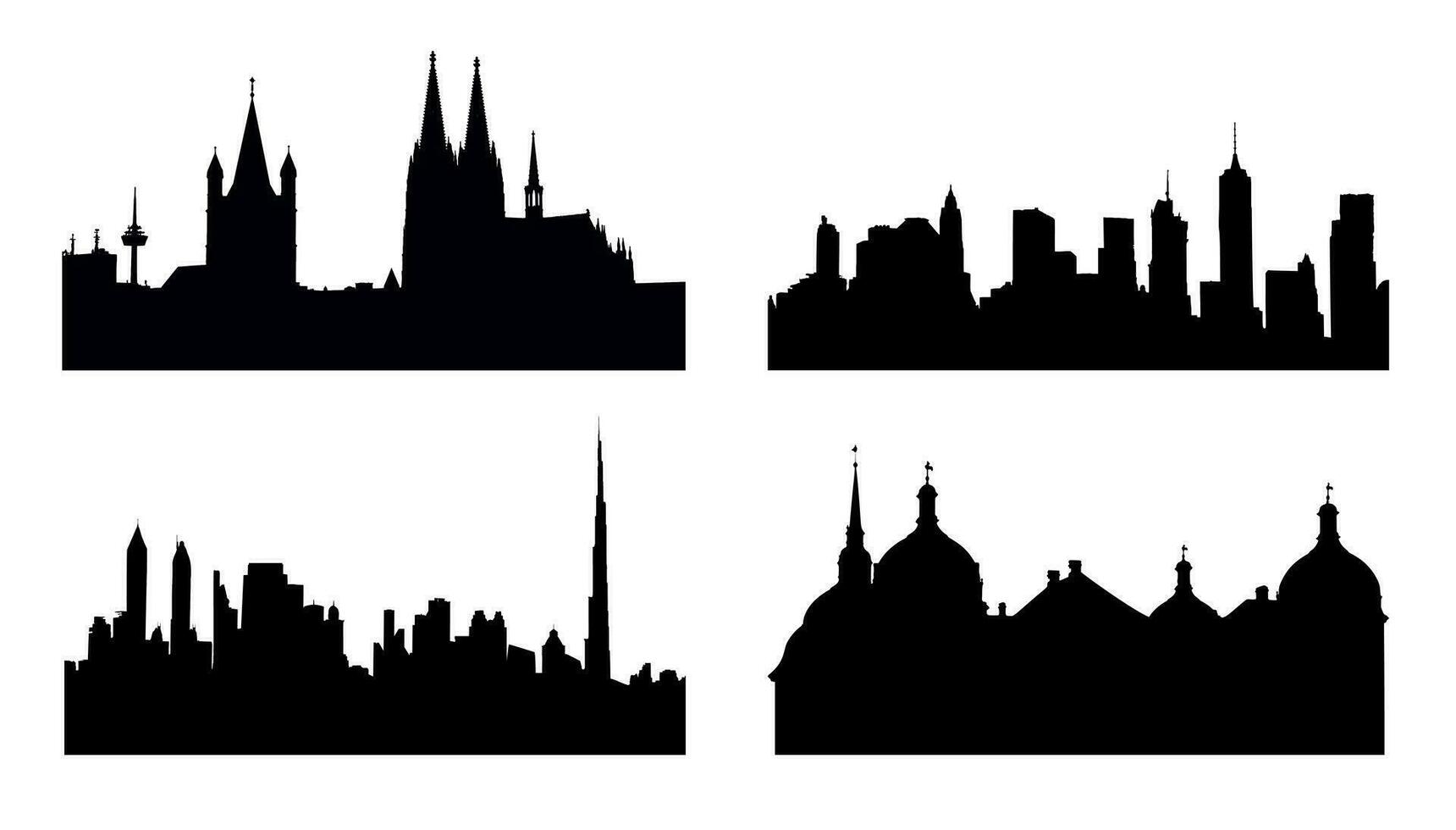 Set of four silhouettes of different cities vector