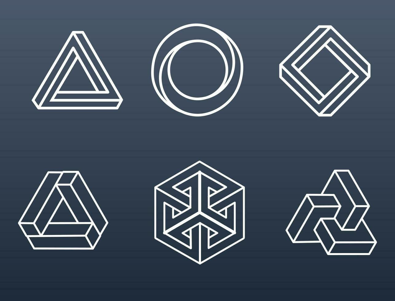 Abstract outline geometric shapes. Impossible geometric figures. Paradoxical outline geometric figures vector