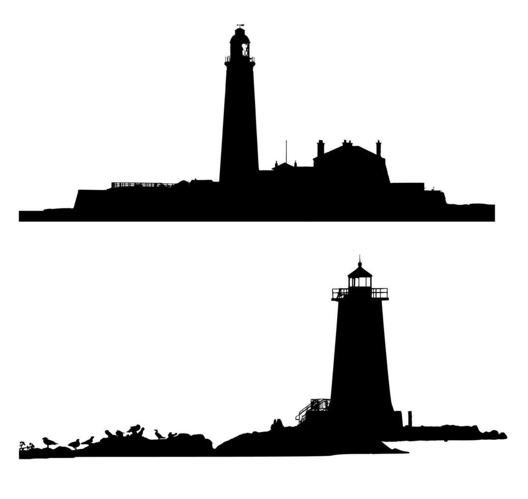 Silhouettes of two lighthouses on a white background vector