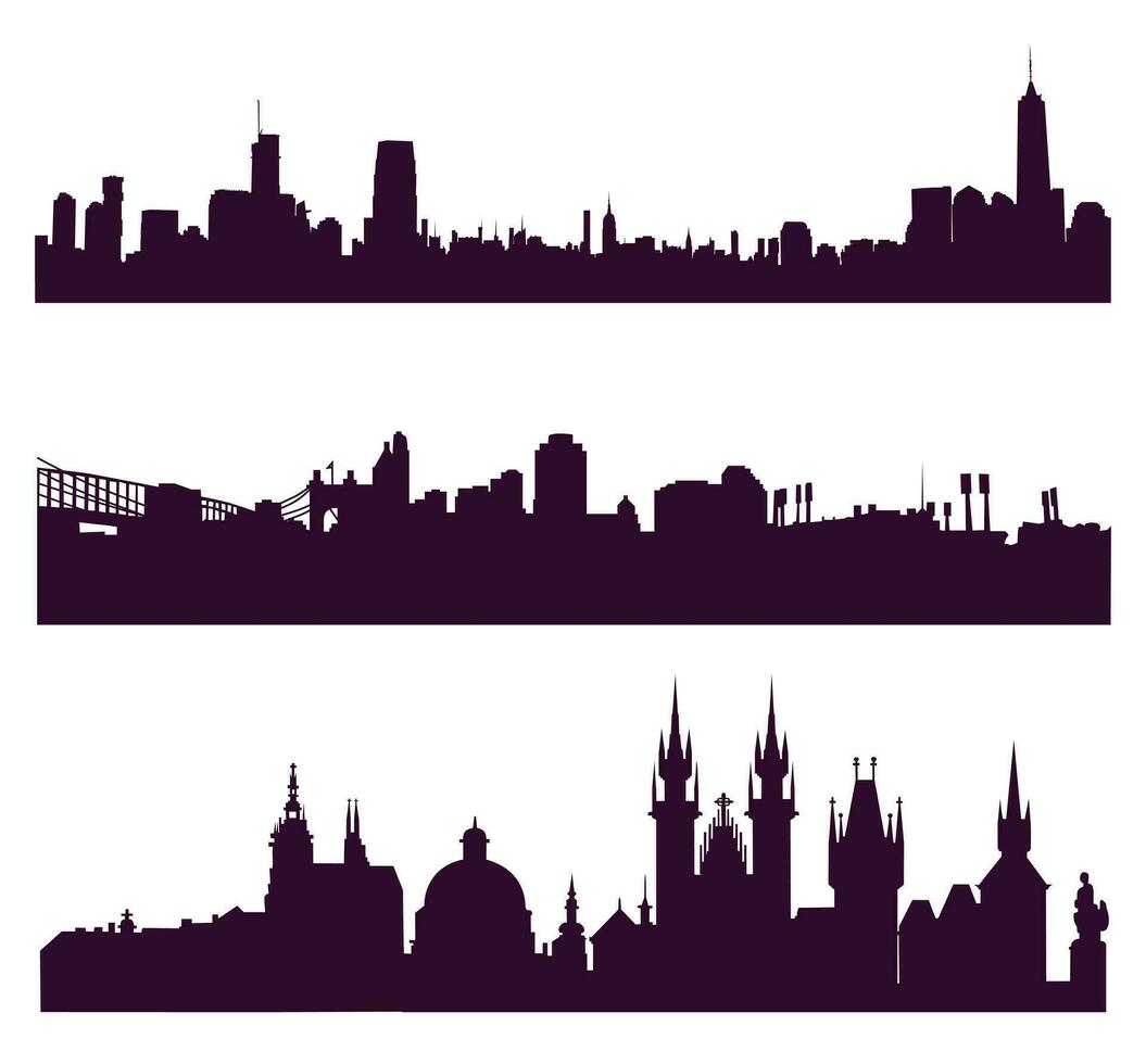 Three silhouettes of different cities vector