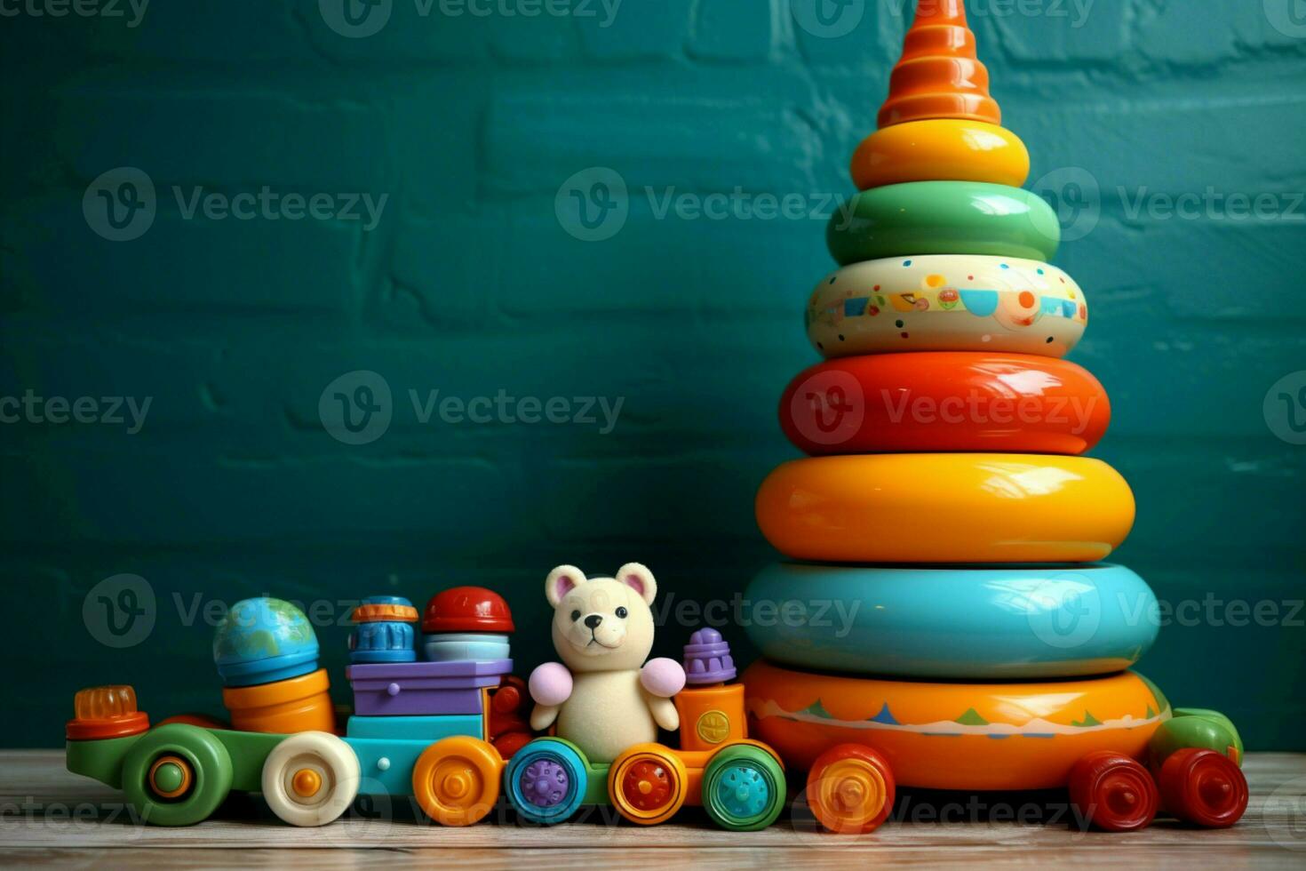 AI generated Baby toys create a whimsical scene on a neutral canvas photo