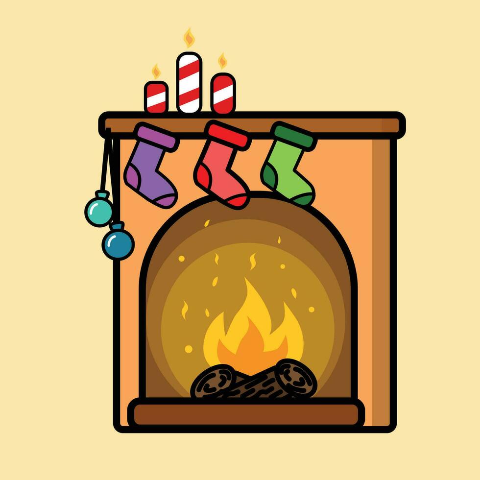 flat background with a christmas fireplace scene vector