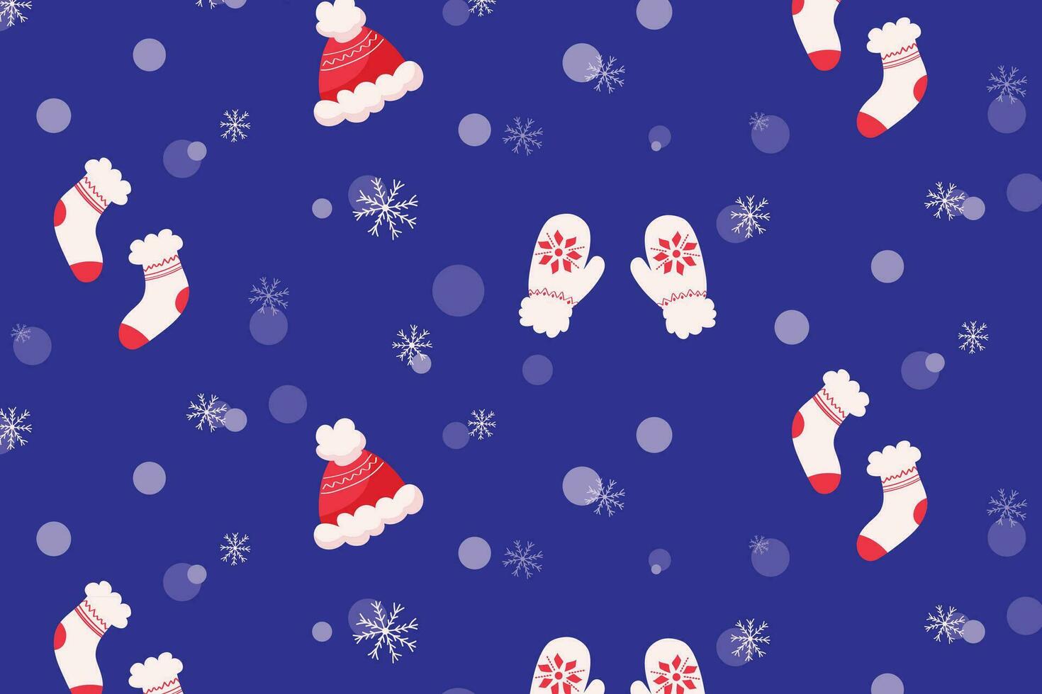 Vector new year pattern from winter clothes in flat style vector background with christmas elements. Winter pattern