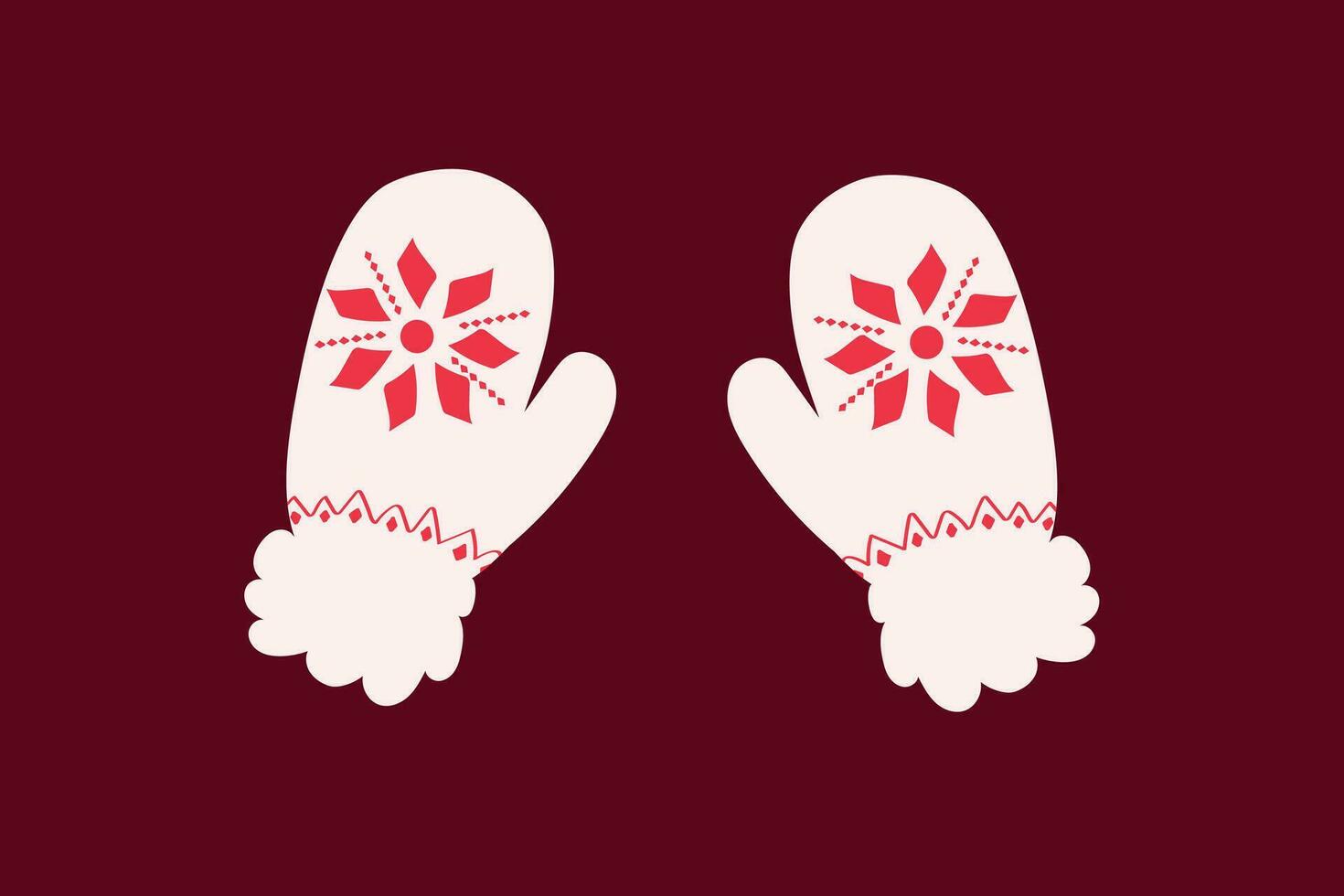 vector par de de lana invierno mitones con rojo estampado guantes para frío clima, mano dibujado vector