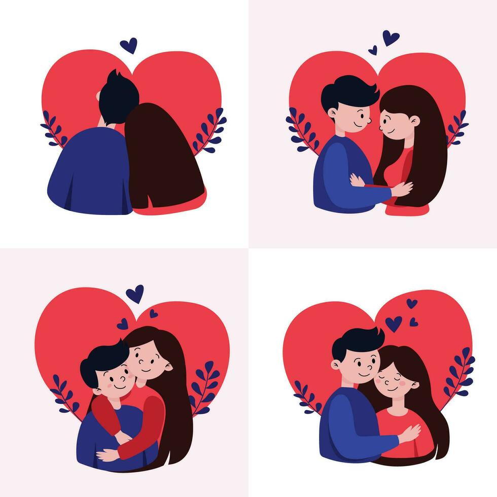 Vector set of cute couple girl and guy for Valentine's Day in cartoon style