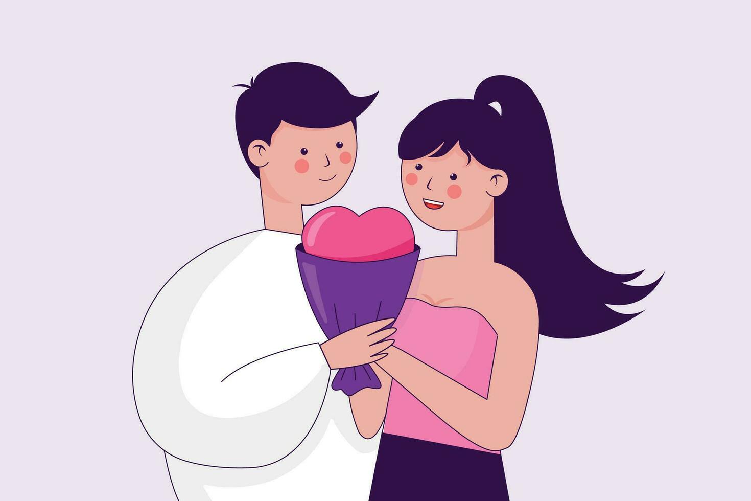 Flat vector image of couple in love