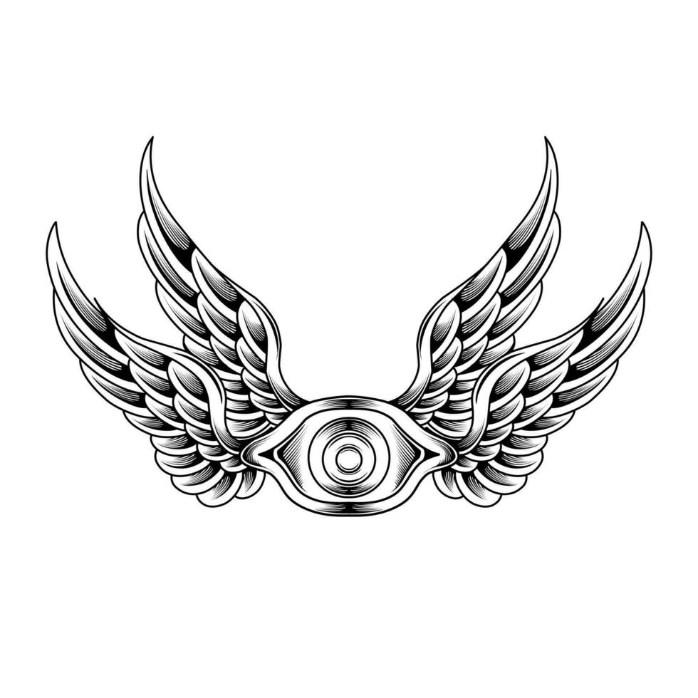 eye with wings tattoo vector