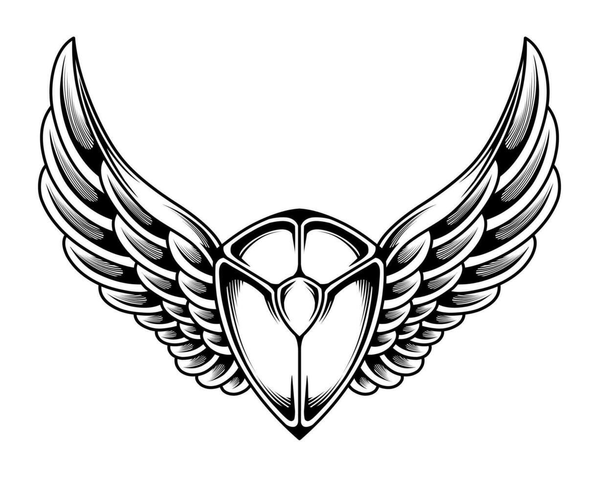 Shield with angel wings tattoo vector