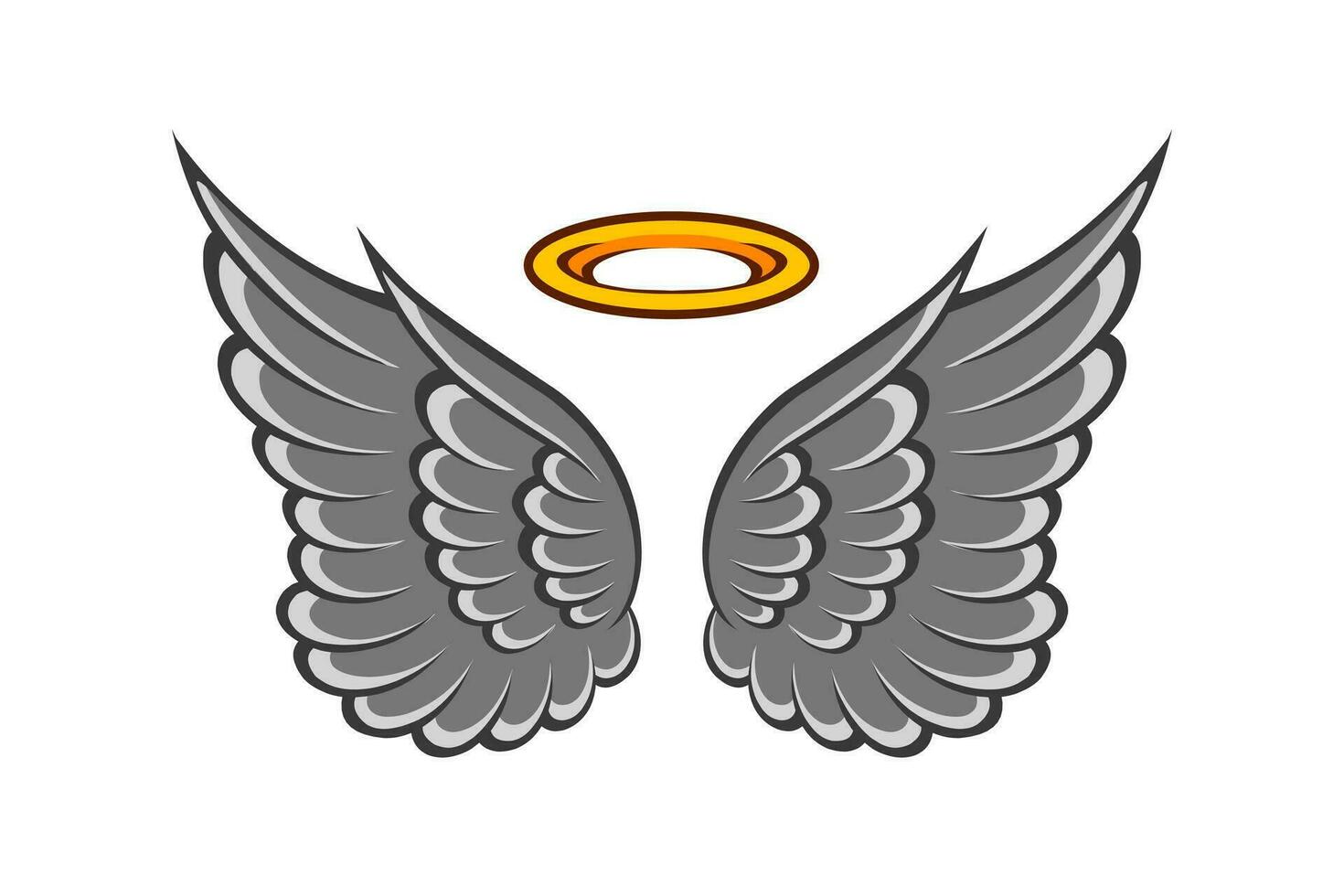 Vector cute angel wings with gold ring