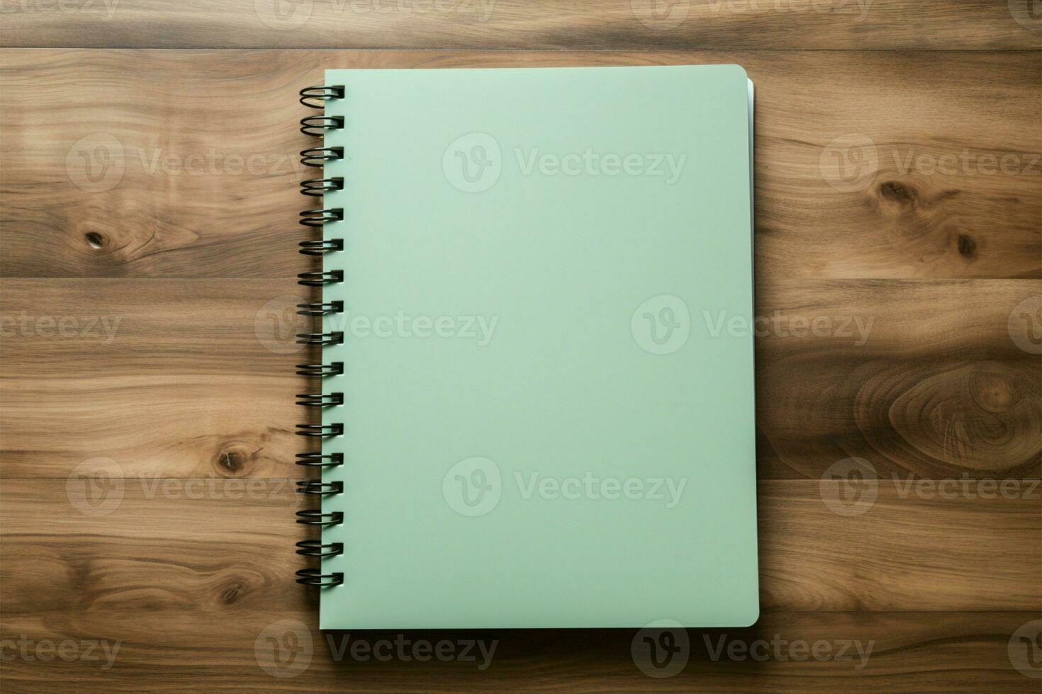 AI generated Writing haven Notebook positioned on the wooden floor, top view photo