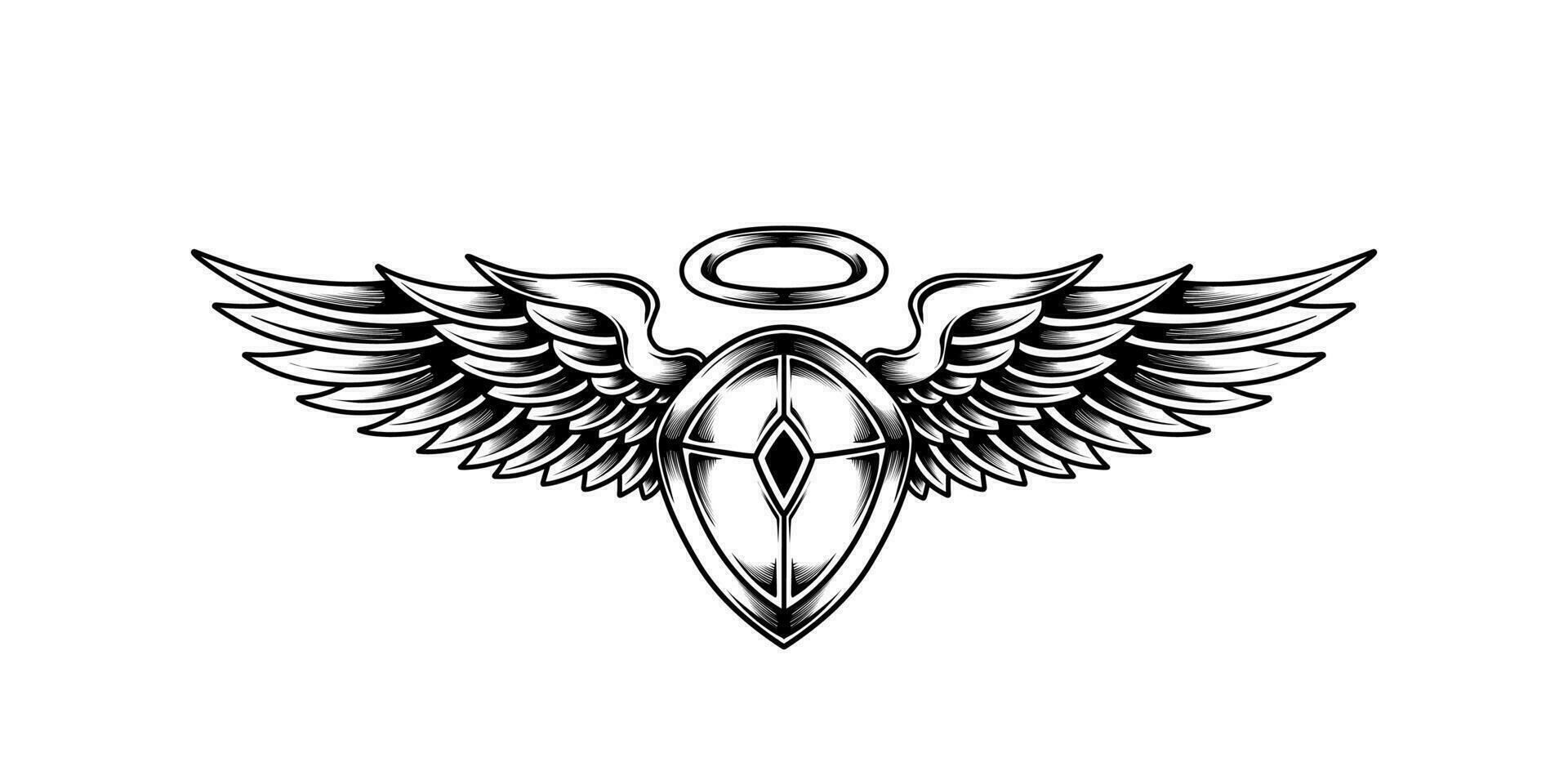 Shield with angel wings tattoo vector