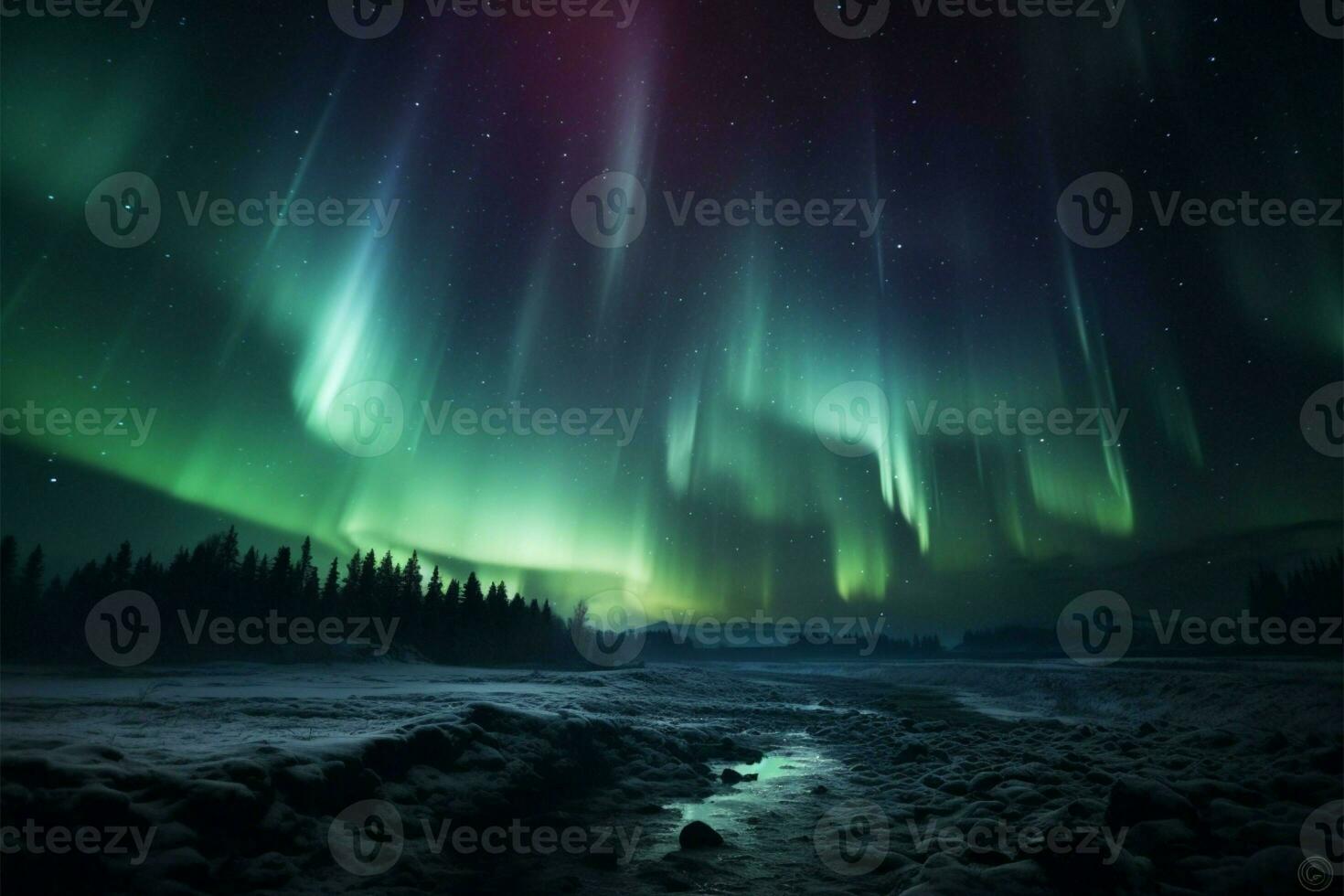 AI generated Night sky adorned a mesmerizing display of the beautiful aurora photo