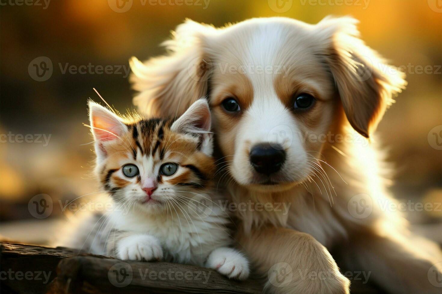 AI generated Furry friendship a kitty and puppy bond in an endearing display of companionship photo