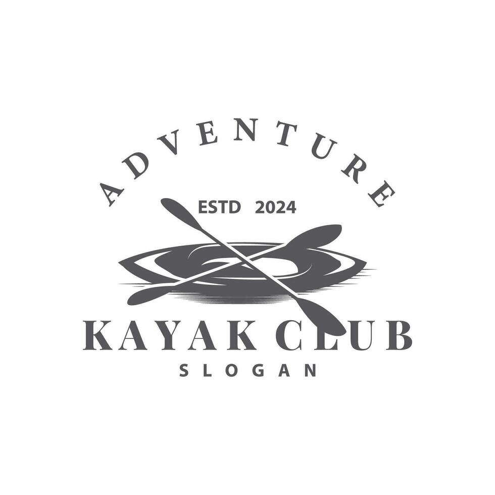 Kayak logo canoe paddle wild adventure river design vector illustration vintage style