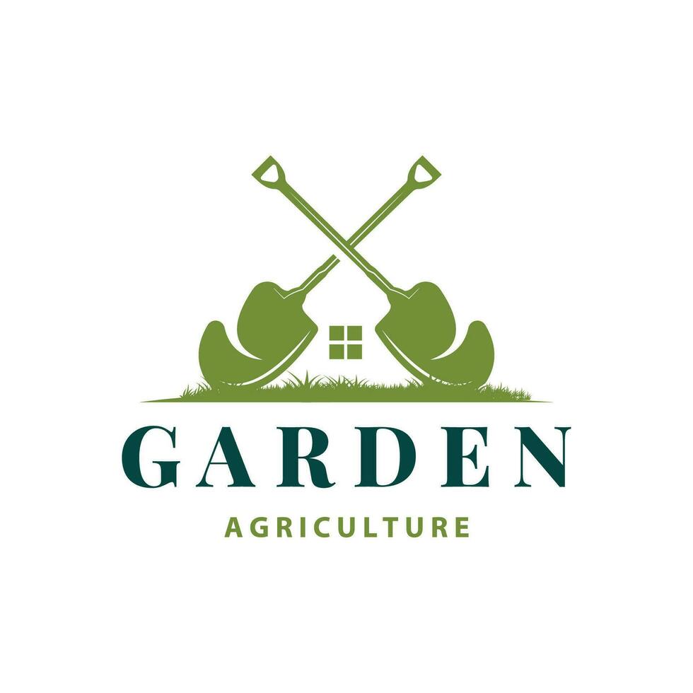 Garden logo inspirational design for simple vintage style plantation equipment for a nature concept company brand vector