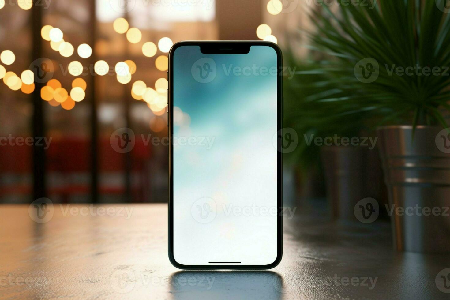 AI generated Creative space mobile phone with a blank screen, perfect mockup photo