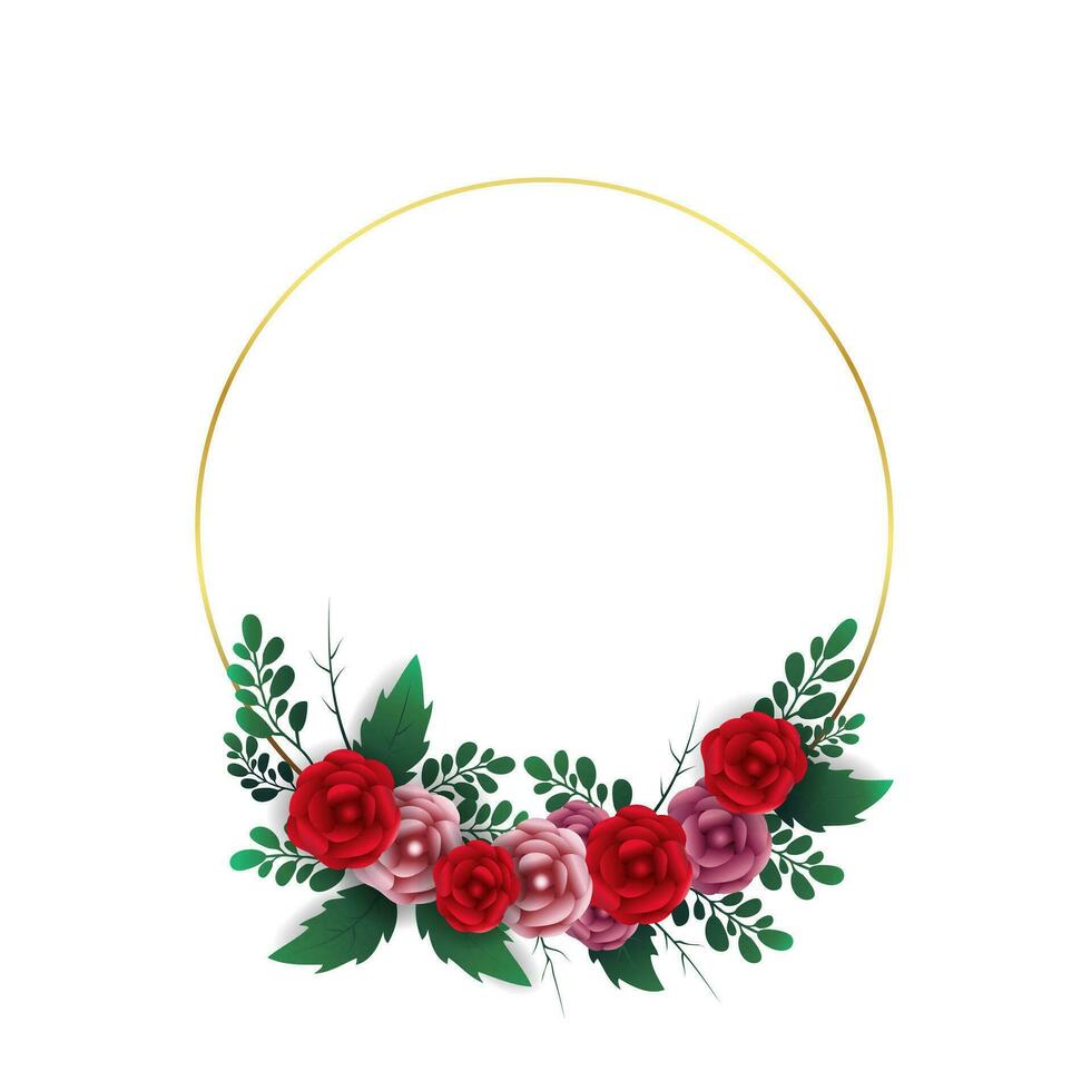 Floral wreath in a circle with a gold frame. - Vector. vector