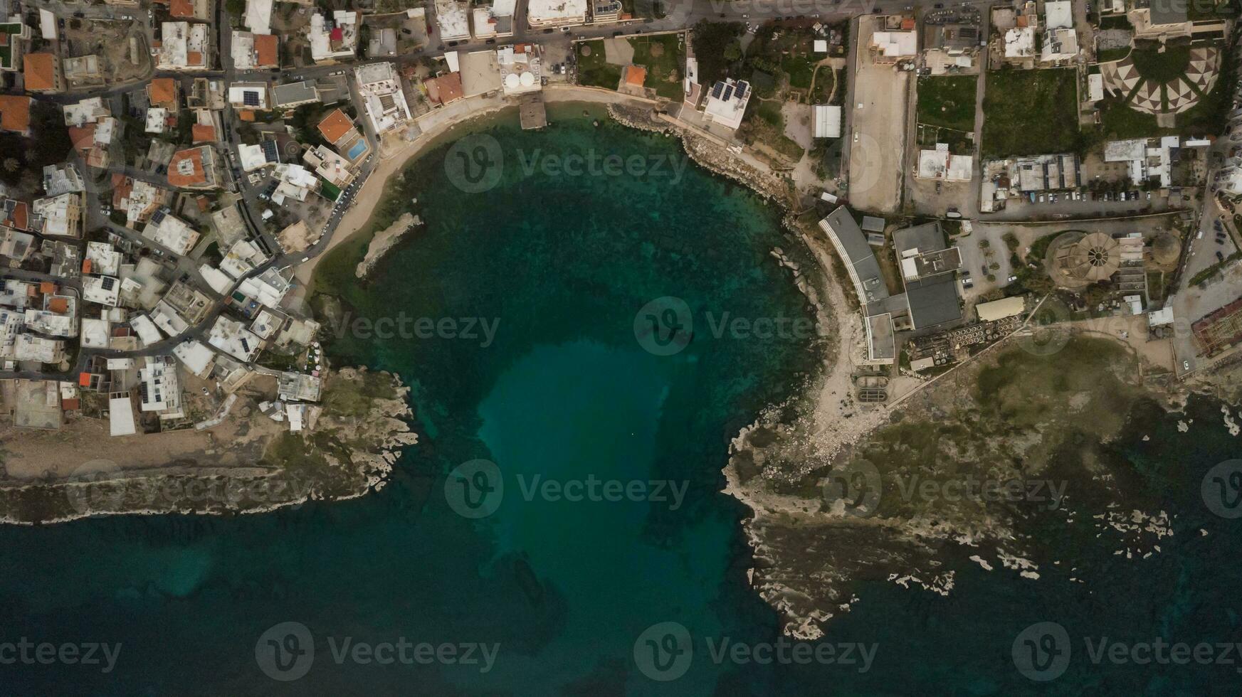 Drone view of a coastal town photo