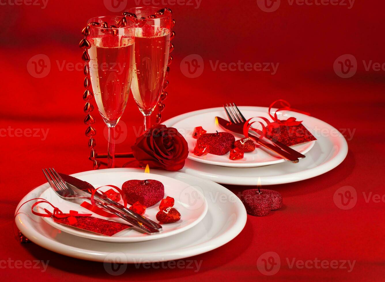 Red festive table setting photo