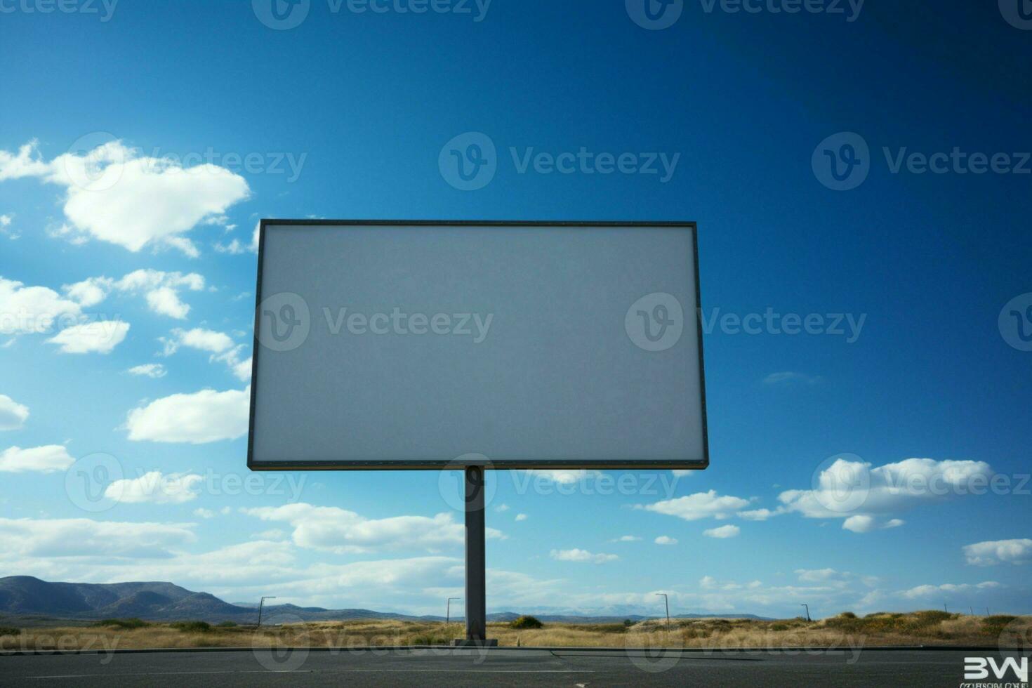 AI generated Mock up magic outdoor billboard against blue sky with black background photo