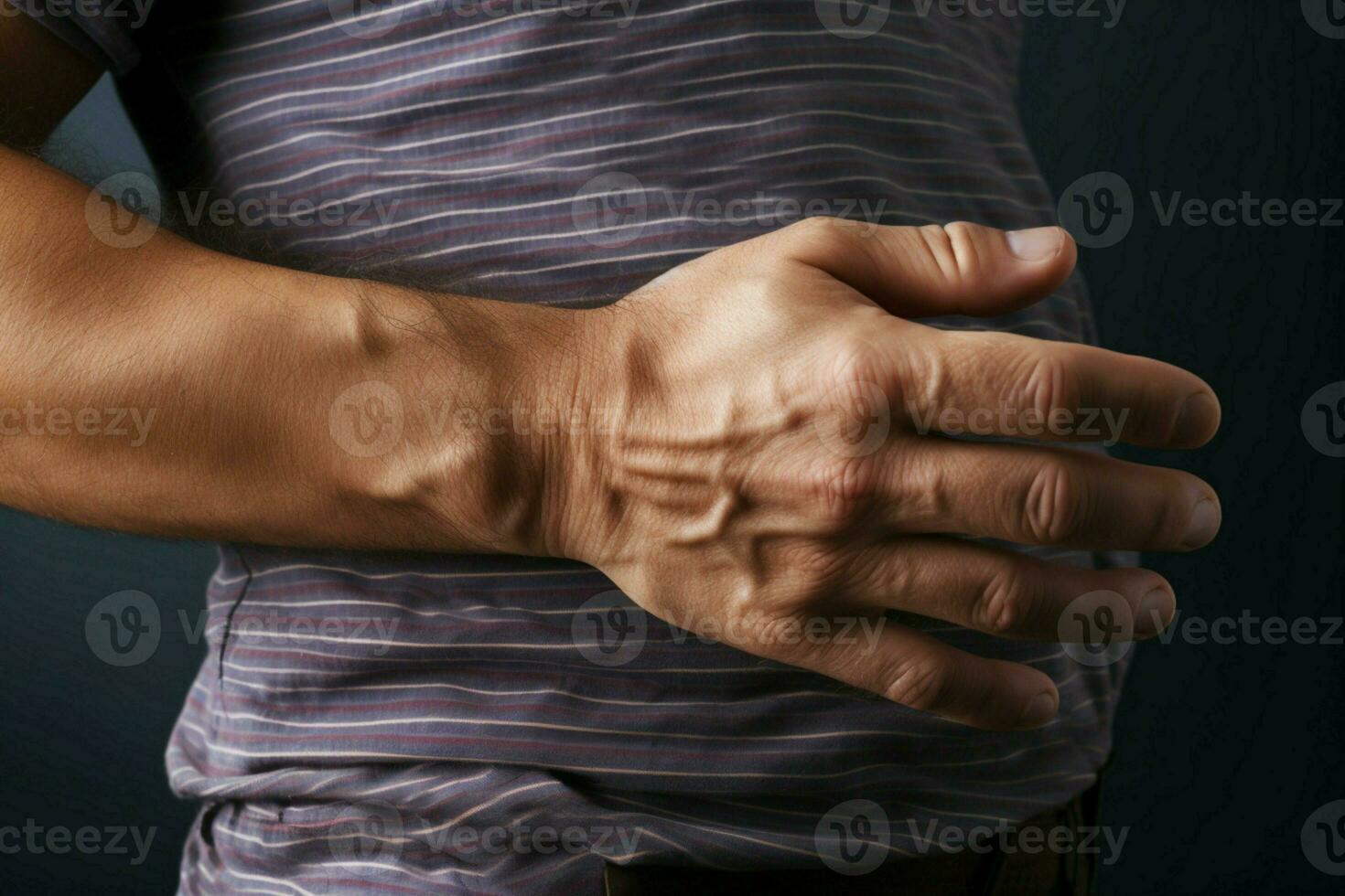 AI generated Weight concept mans hand grips excessive belly fat, illustrating obesity photo