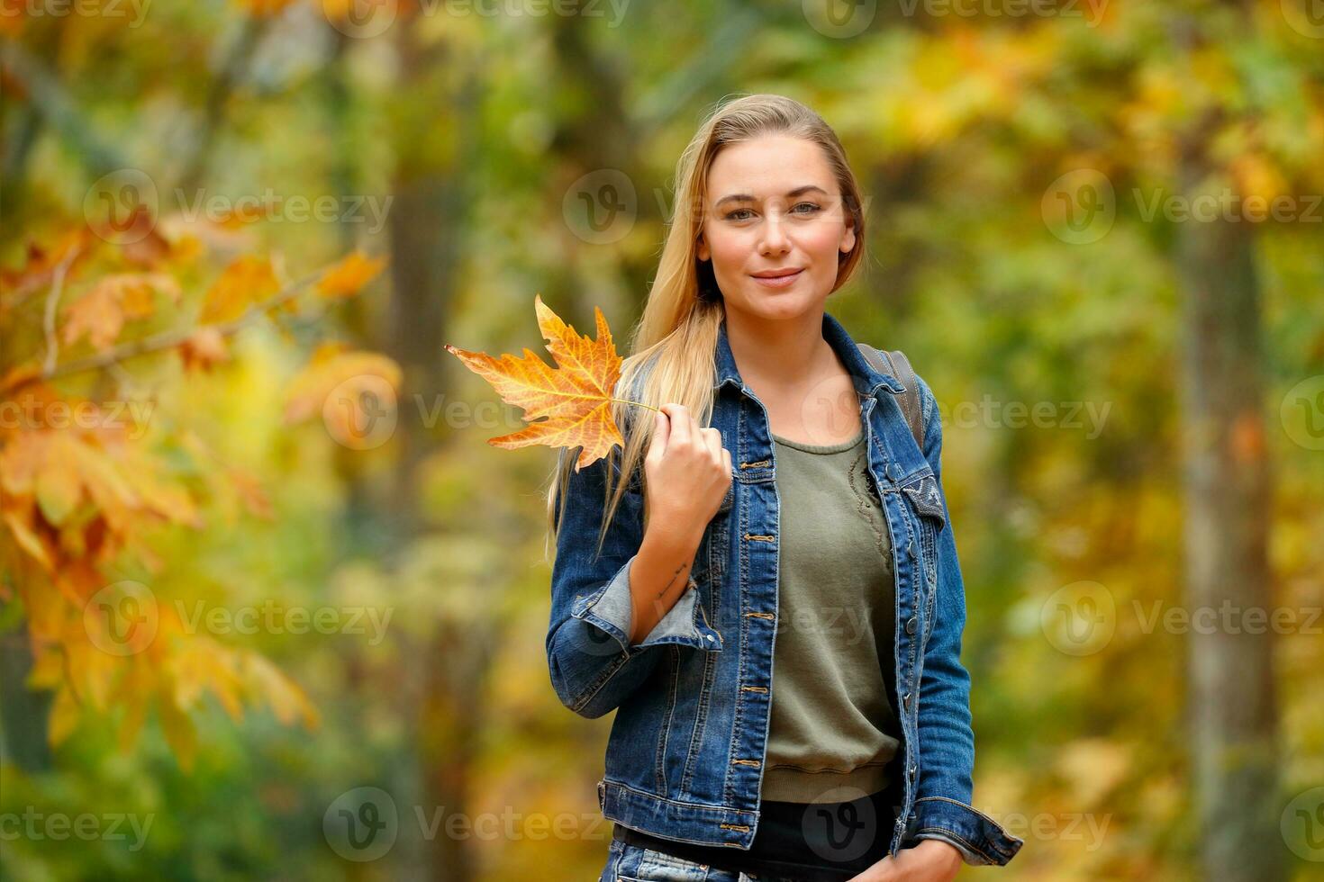 Nice female in autumn park photo