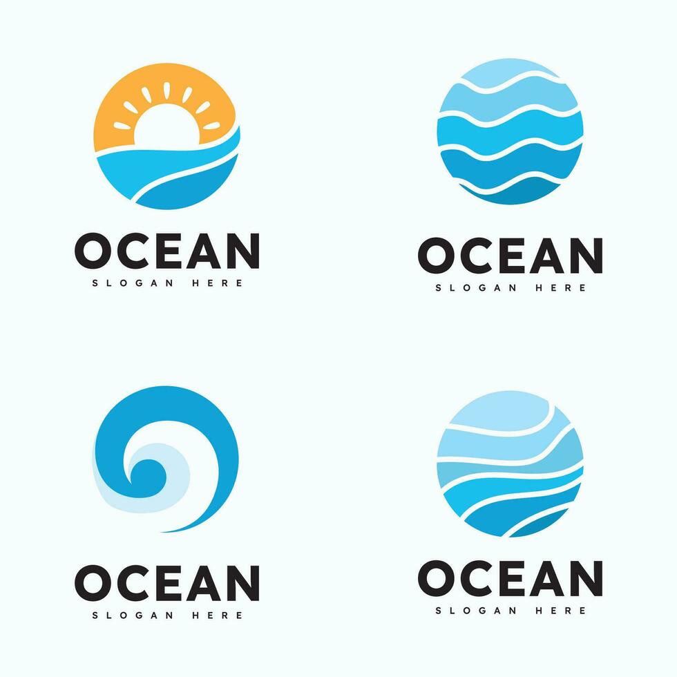 Ocean Wave Logo Template Vector, Ocean simple and modern logo design vector