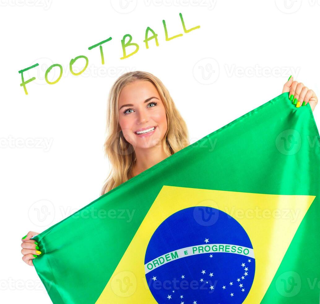 Happy woman with Brazil flag photo