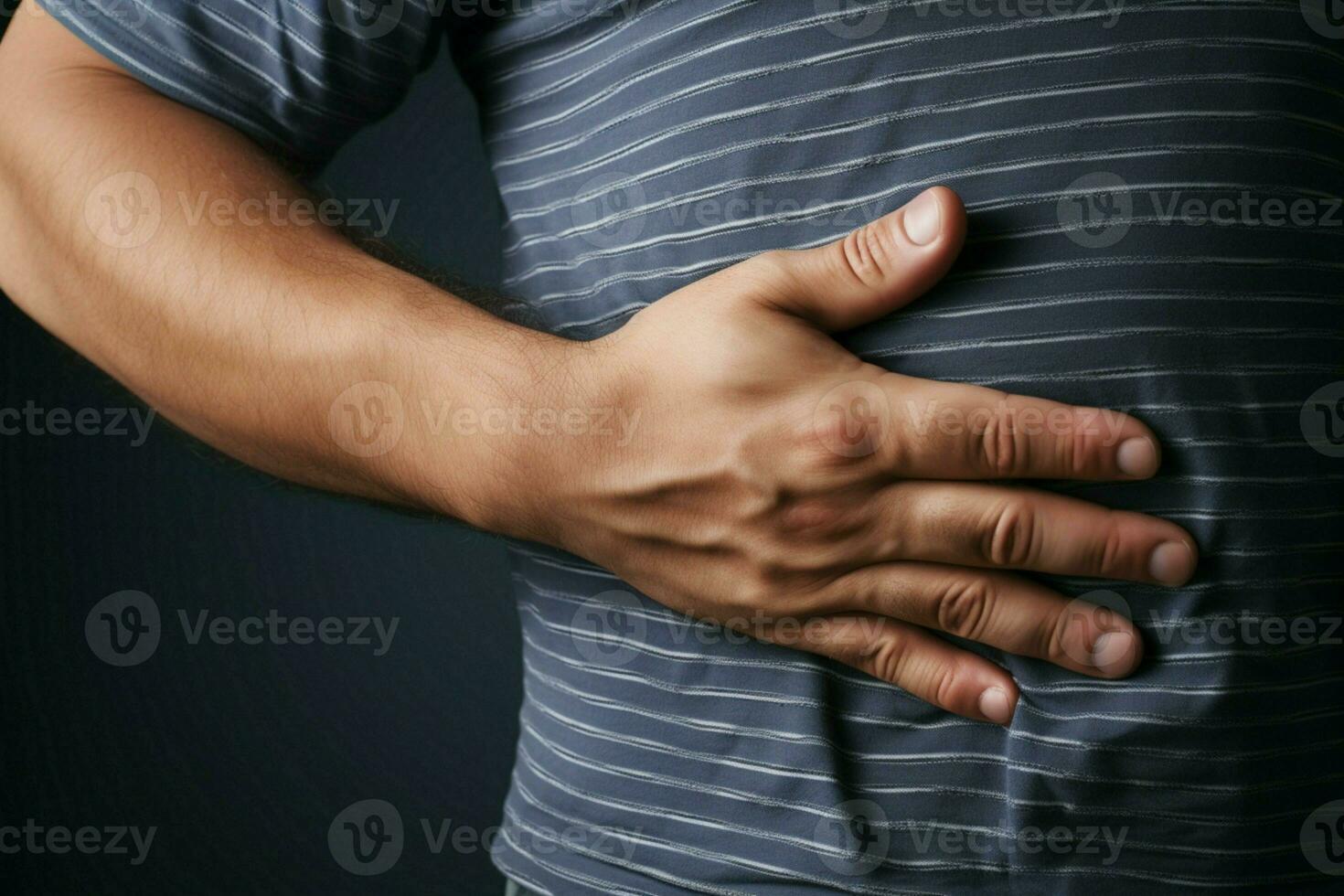 AI generated Weight concept mans hand grips excessive belly fat, illustrating obesity photo