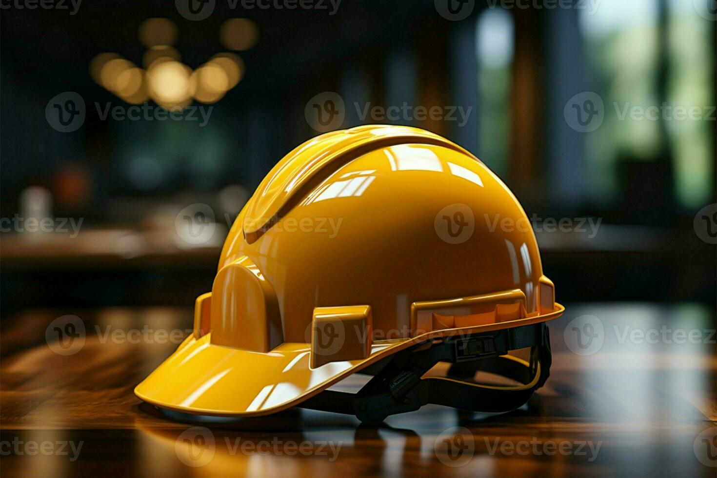 AI generated Builders gear Yellow safety helmet belonging to the construction worker team photo