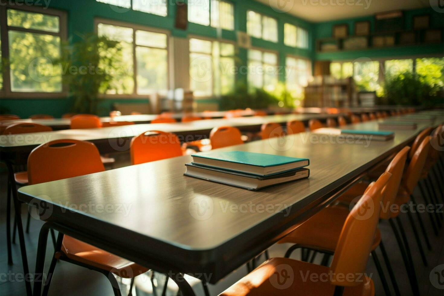 AI generated Blurred study scene Empty classroom, a view in soft focus photo