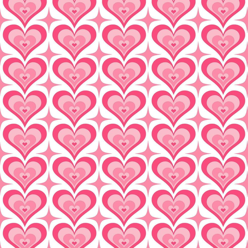 Y2k seamless pattern with hearts. Retro abstract groovy background. Pink funky vector wallpaper for Valentine day. Girly lovely vintage design 2000s and 90s