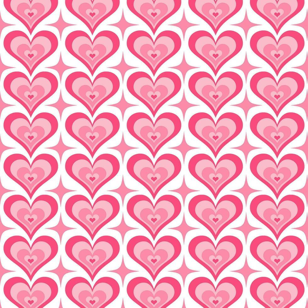 Y2k seamless pattern with hearts. Retro abstract groovy background. Pink funky vector wallpaper for Valentine day. Girly lovely vintage design 2000s and 90s