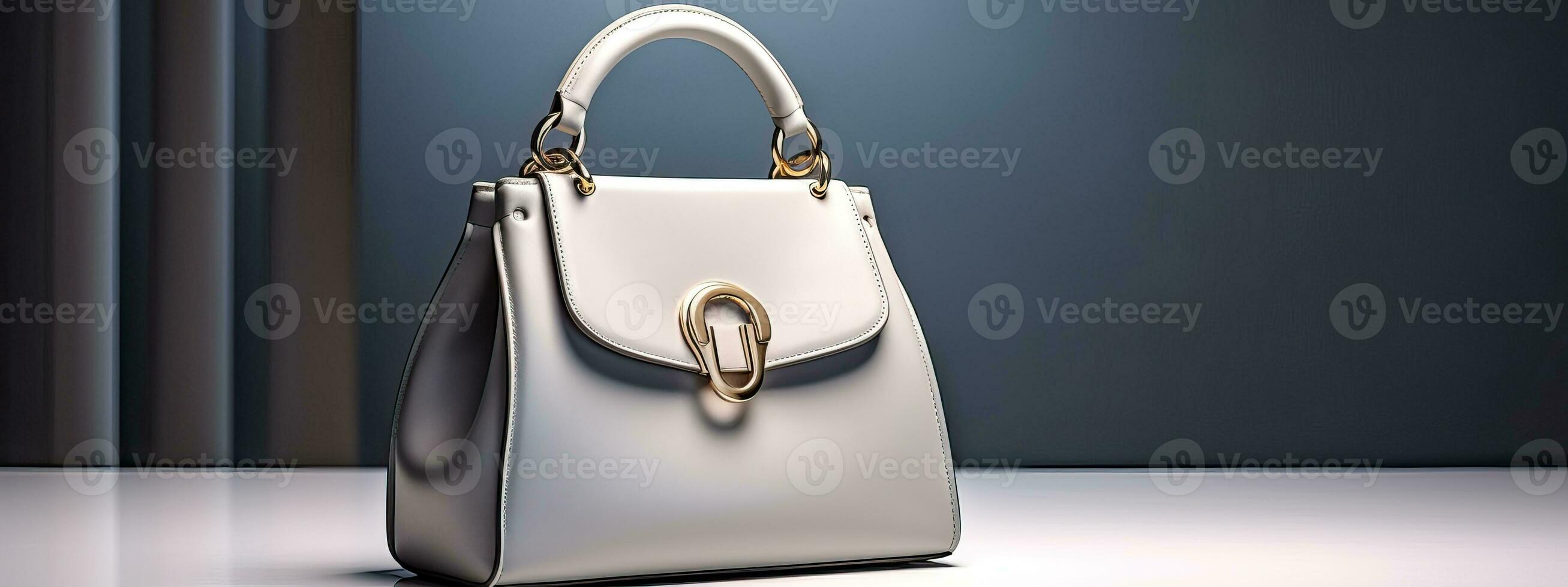 AI generated Beautiful trendy smooth youth women's handbag in gray color on a studio background photo